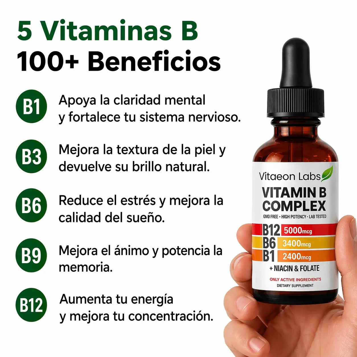 5 en 1 - Complejo de Vitamina B + Magnesio (de REGALO)