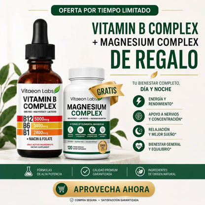 5 en 1 - Complejo de Vitamina B + Magnesio (de REGALO)